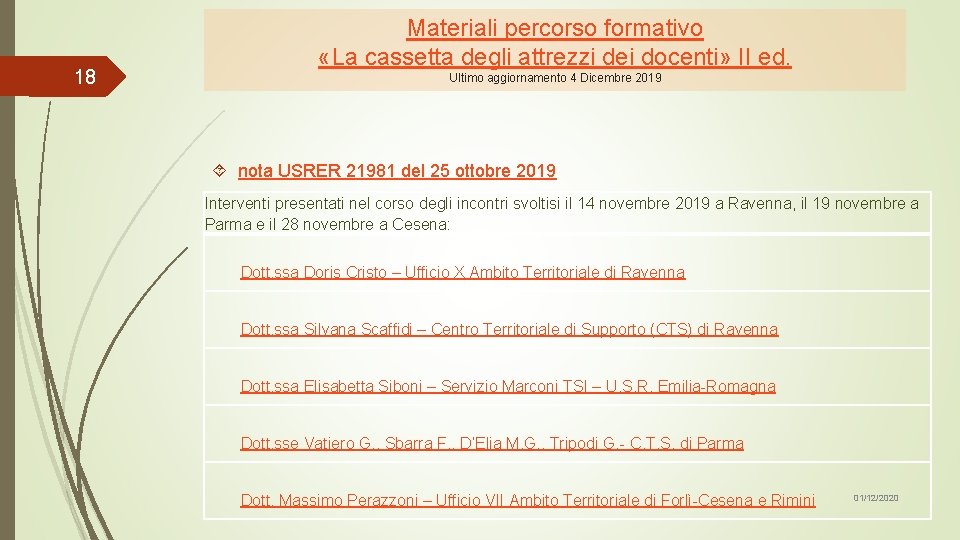 18 Materiali percorso formativo «La cassetta degli attrezzi dei docenti» II ed. Ultimo aggiornamento