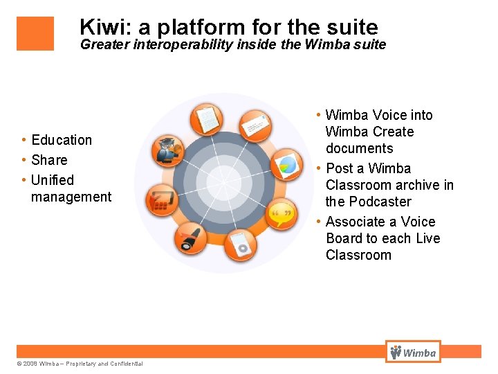 Kiwi: a platform for the suite Greater interoperability inside the Wimba suite • Education