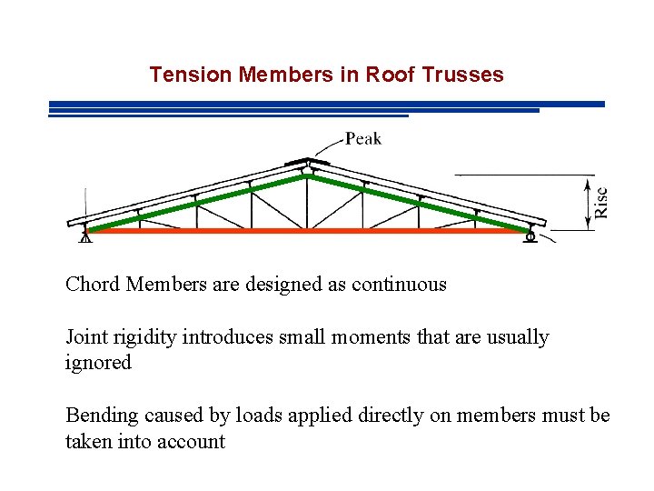 Tension Members in Roof Trusses Chord Members are designed as continuous Joint rigidity introduces