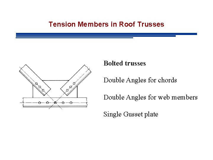 Tension Members in Roof Trusses Bolted trusses Double Angles for chords Double Angles for