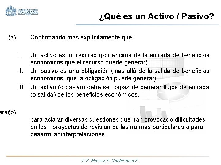 ¿Qué es un Activo / Pasivo? (a) Confirmando más explícitamente que: I. Un activo