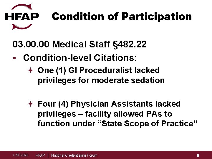 Condition of Participation 03. 00 Medical Staff § 482. 22 § Condition-level Citations: ª