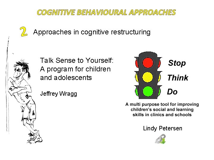 COGNITIVE BEHAVIOURAL APPROACHES 2 Approaches in cognitive restructuring Talk Sense to Yourself: A program