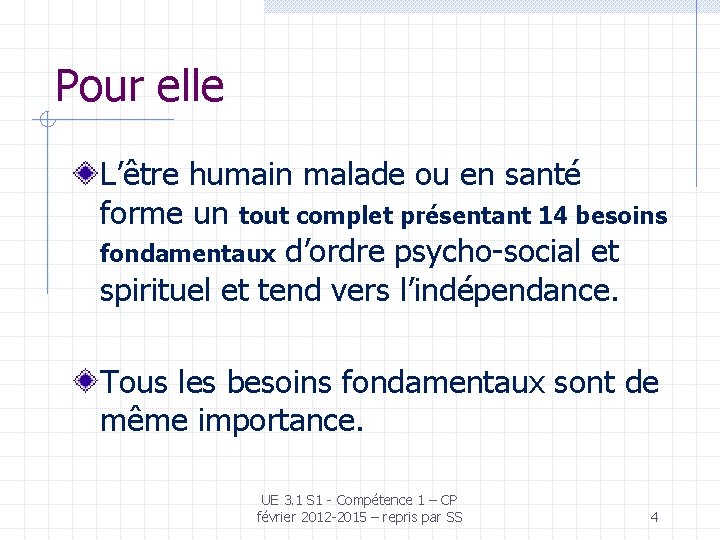 Pour elle L’être humain malade ou en santé forme un tout complet présentant 14 Pour elle L’être humain malade ou en santé forme un tout complet présentant 14
