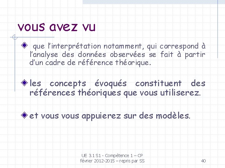 vous avez vu que l’interprétation notamment, qui correspond à l’analyse des données observées se