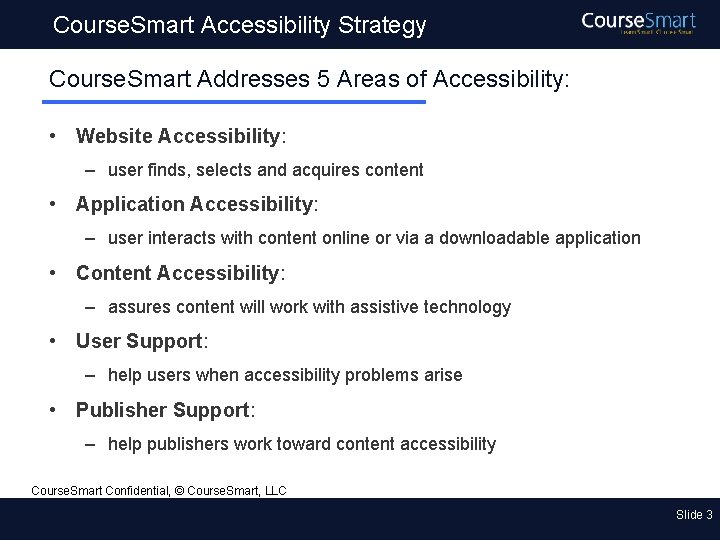 Course. Smart Accessibility Strategy Course. Smart Addresses 5 Areas of Accessibility: • Website Accessibility: