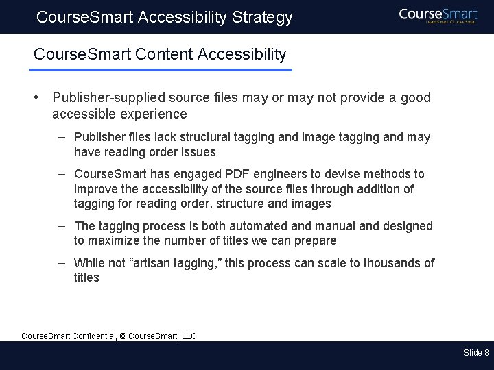 Course. Smart Accessibility Strategy Course. Smart Content Accessibility • Publisher-supplied source files may or