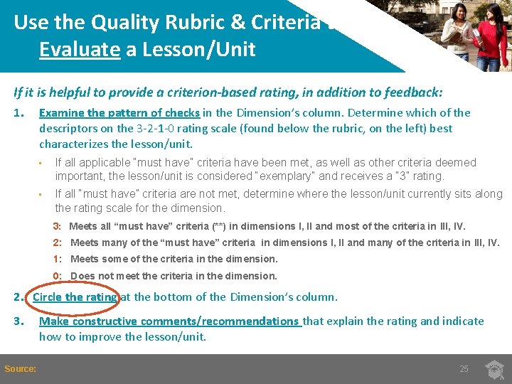 Use the Quality Rubric & Criteria to Evaluate a Lesson/Unit If it is helpful