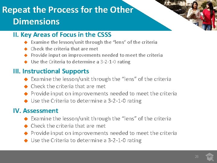 Repeat the Process for the Other Dimensions II. Key Areas of Focus in the