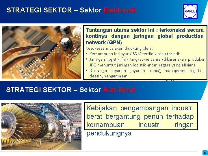 STRATEGI SEKTOR – Sektor Elektronik Tantangan utama sektor ini : terkoneksi secara kontinyu dengan