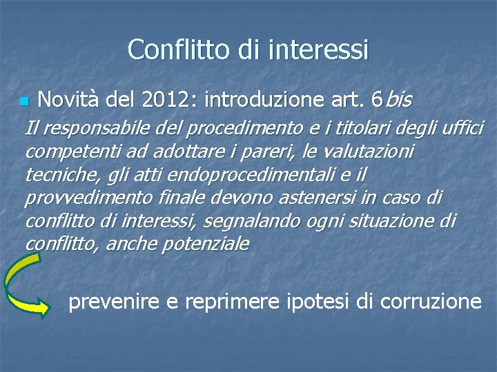 Conflitto di interessi n Novità del 2012: introduzione art. 6 bis Il responsabile del