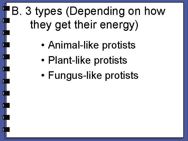 B. 3 types (Depending on how they get their energy) • Animal-like protists •