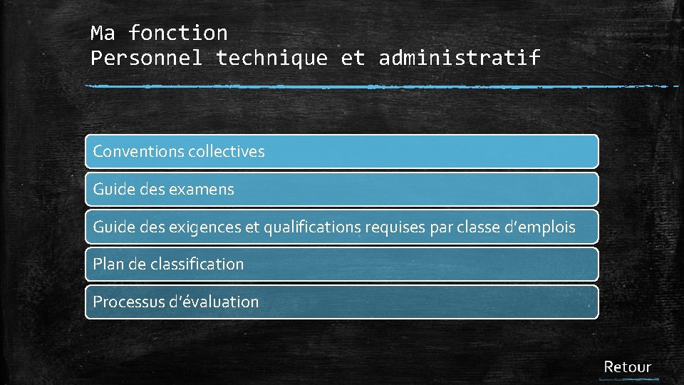 Ma fonction Personnel technique et administratif Conventions collectives Guide des examens Guide des exigences