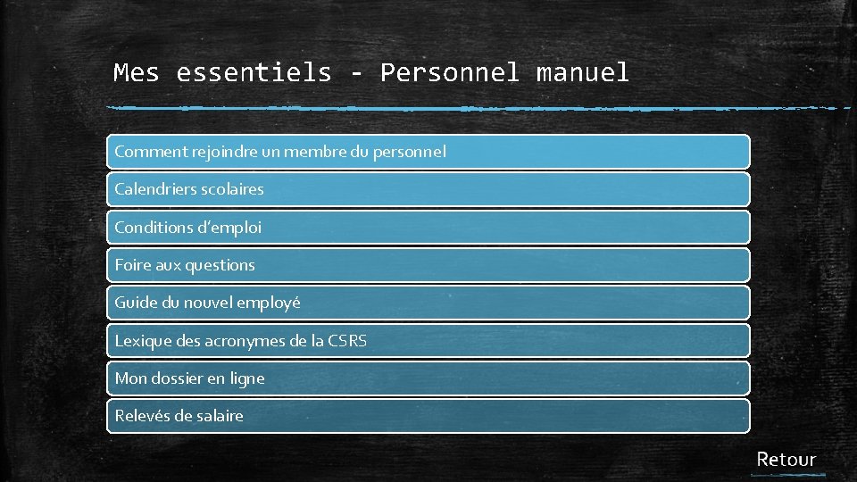 Mes essentiels - Personnel manuel Comment rejoindre un membre du personnel Calendriers scolaires Conditions