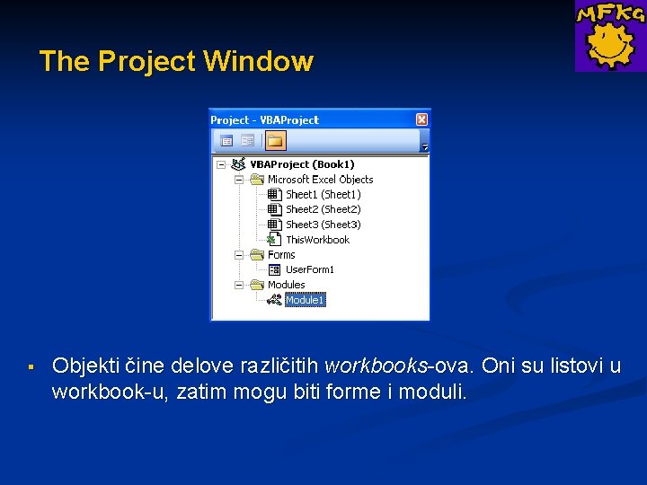 The Project Window § Objekti čine delove različitih workbooks-ova. Oni su listovi u workbook-u,