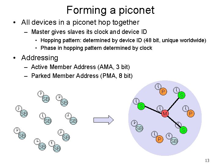 Forming a piconet • All devices in a piconet hop together – Master gives