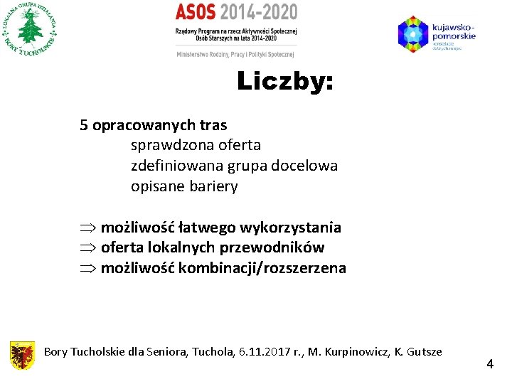 Liczby: 5 opracowanych tras sprawdzona oferta zdefiniowana grupa docelowa opisane bariery Þ możliwość łatwego