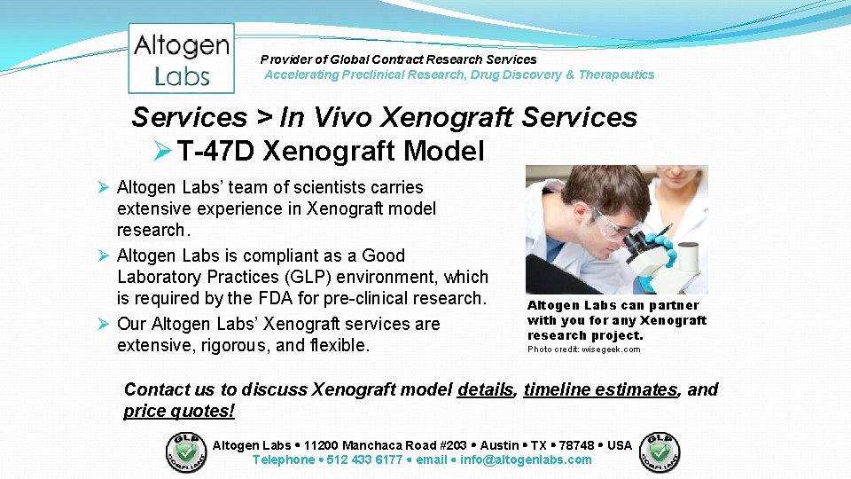 Provider of Global Contract Research Services Accelerating Preclinical Research, Drug Discovery & Therapeutics Services