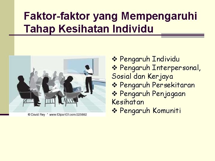 Faktor-faktor yang Mempengaruhi Tahap Kesihatan Individu v Pengaruh Interpersonal, Sosial dan Kerjaya v Pengaruh