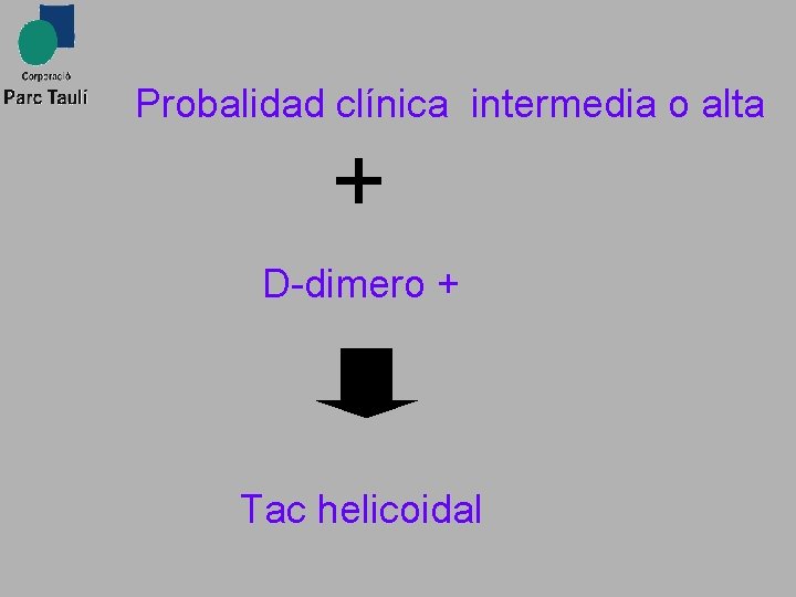  Probalidad clínica intermedia o alta + D-dimero + Tac helicoidal 