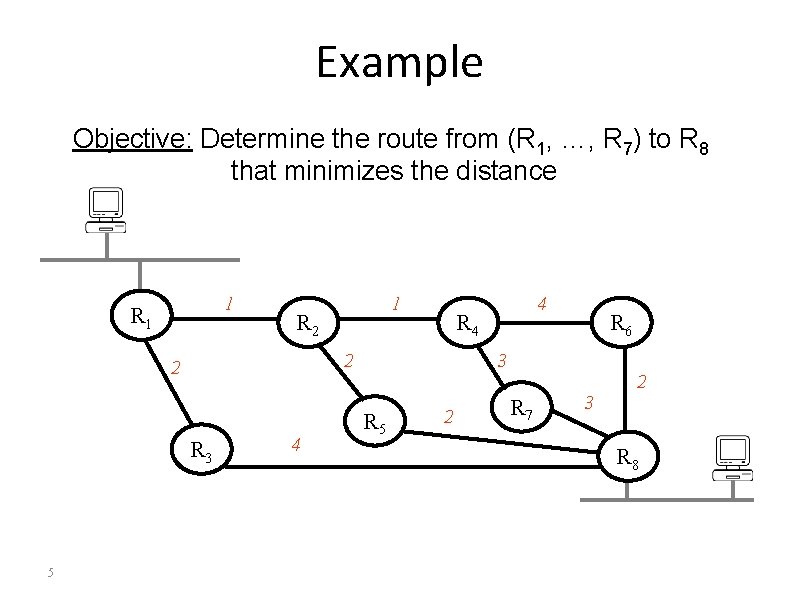 Example Objective: Determine the route from (R 1, …, R 7) to R 8