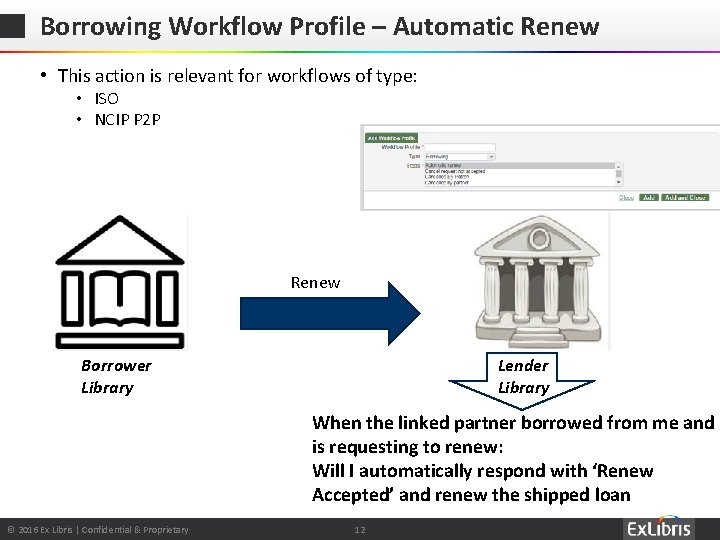 Borrowing Workflow Profile – Automatic Renew • This action is relevant for workflows of
