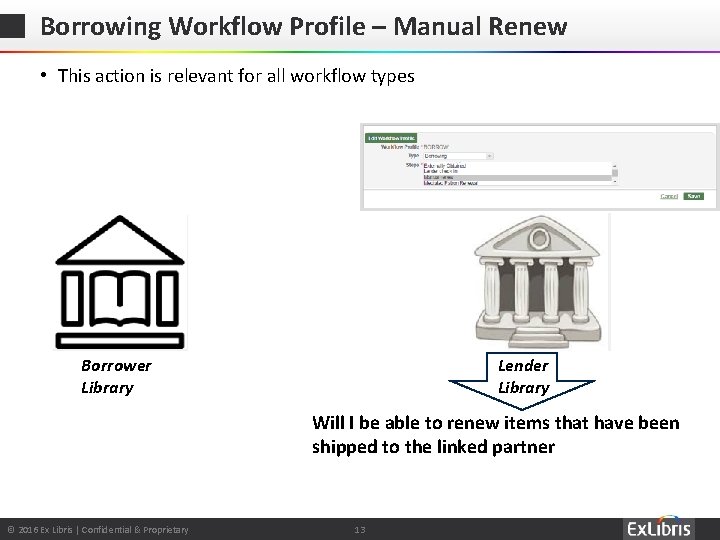Borrowing Workflow Profile – Manual Renew • This action is relevant for all workflow