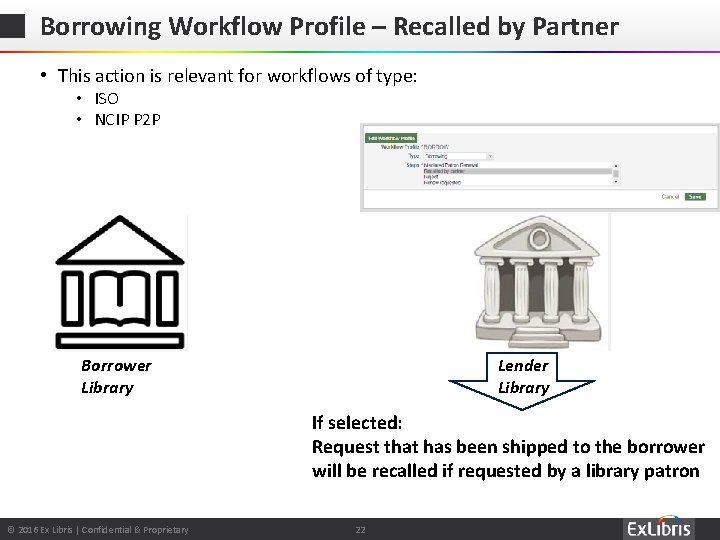 Borrowing Workflow Profile – Recalled by Partner • This action is relevant for workflows