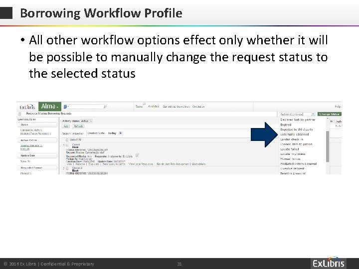 Borrowing Workflow Profile • All other workflow options effect only whether it will be