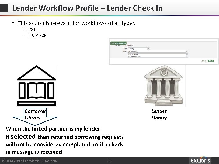 Lender Workflow Profile – Lender Check In • This action is relevant for workflows