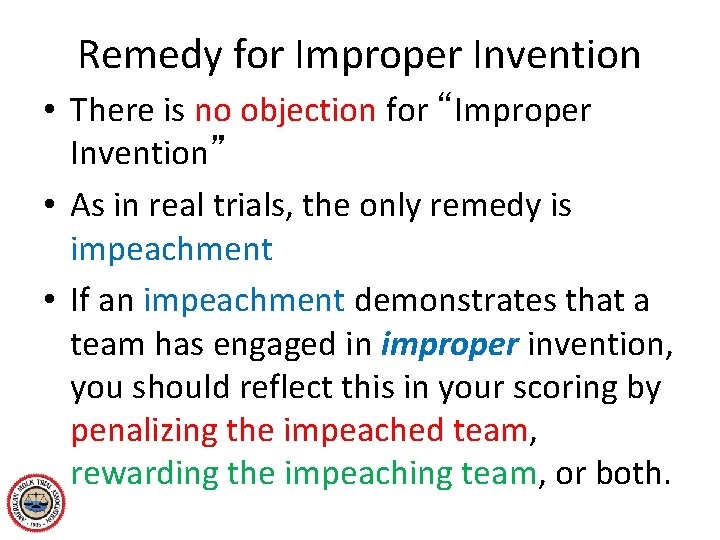 Remedy for Improper Invention • There is no objection for “Improper Invention” • As