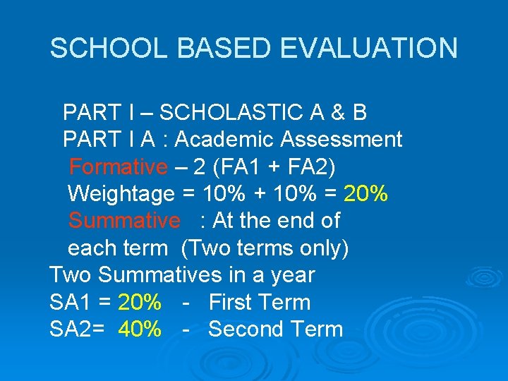 SCHOOL BASED EVALUATION PART I – SCHOLASTIC A & B PART I A :