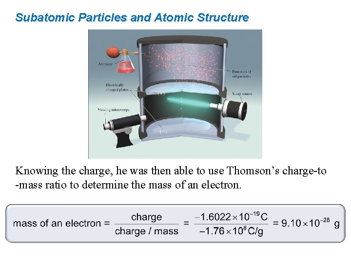 Subatomic Particles and Atomic Structure Knowing the charge, he was then able to use