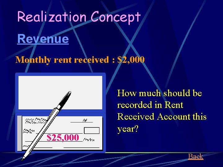 Realization Concept Revenue Monthly rent received : $2, 000 $25, 000 How much should