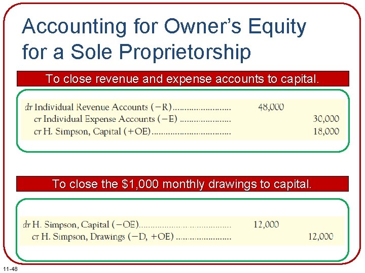 Accounting for Owner’s Equity for a Sole Proprietorship To close revenue and expense accounts