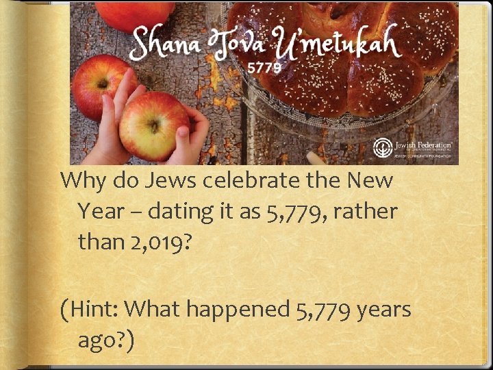 Why do Jews celebrate the New Year – dating it as 5, 779, rather