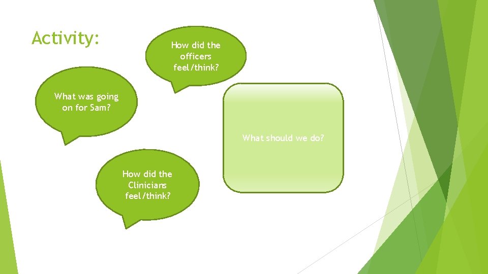 Activity: How did the officers feel/think? What was going on for Sam? What should