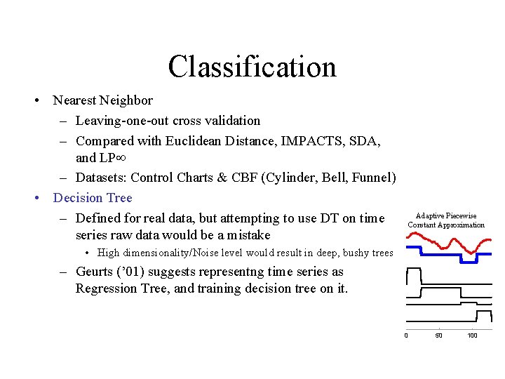 Classification • Nearest Neighbor – Leaving-one-out cross validation – Compared with Euclidean Distance, IMPACTS,