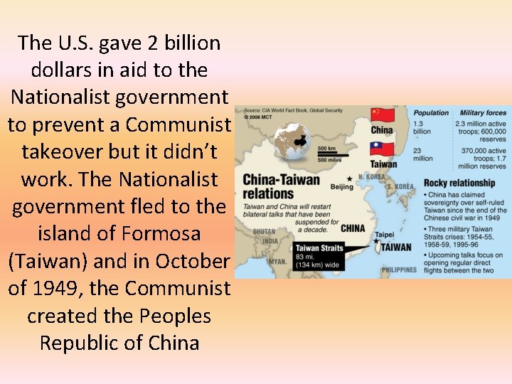 The U. S. gave 2 billion dollars in aid to the Nationalist government to