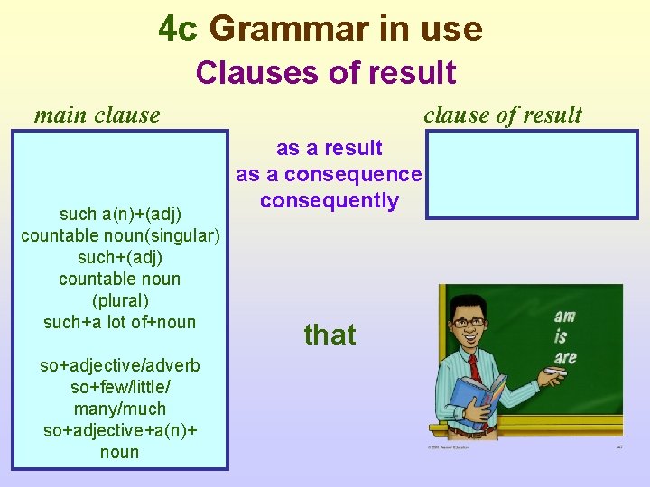 4 c Grammar in use Clauses of result main clause such a(n)+(adj) countable noun(singular)