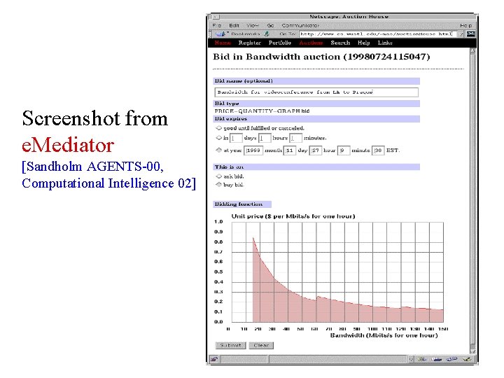 Screenshot from e. Mediator [Sandholm AGENTS-00, Computational Intelligence 02] 