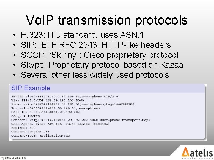 Vo. IP transmission protocols • • • H. 323: ITU standard, uses ASN. 1