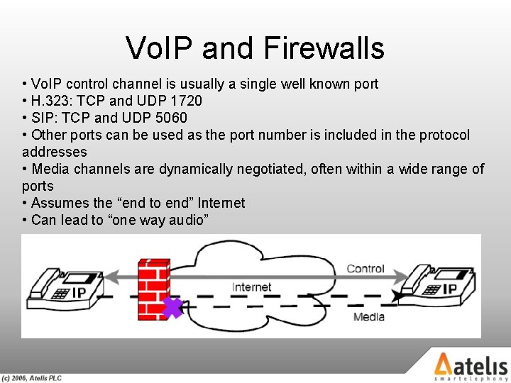 Vo. IP and Firewalls • Vo. IP control channel is usually a single well