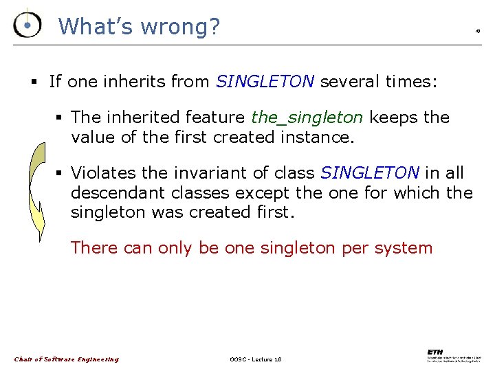 What’s wrong? 49 § If one inherits from SINGLETON several times: § The inherited