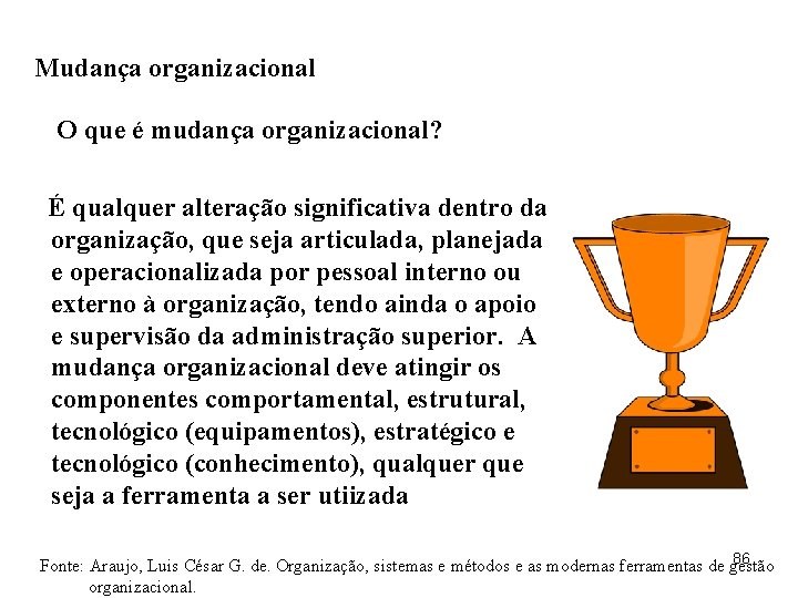 Mudança organizacional O que é mudança organizacional? É qualquer alteração significativa dentro da organização,