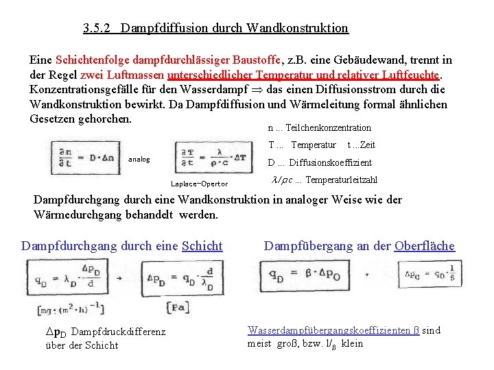 3. 5. 2 Dampfdiffusion durch Wandkonstruktion Eine Schichtenfolge dampfdurchlässiger Baustoffe, z. B. eine Gebäudewand,