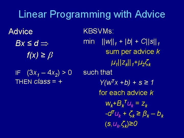 Linear Programming with Advice Bx ≤ d f(x) ≥ IF (3 x 1 –
