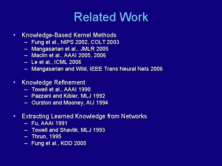 Related Work • Knowledge-Based Kernel Methods – – – Fung et al. , NIPS