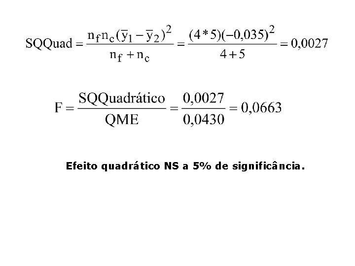 Efeito quadrático NS a 5% de significância. 