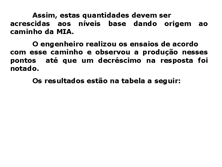 Assim, estas quantidades devem ser acrescidas aos níveis base dando origem caminho da MIA.